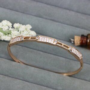 Triple Panel Rose Gold Bangle with Pave Stone Accents, XPBL0496
